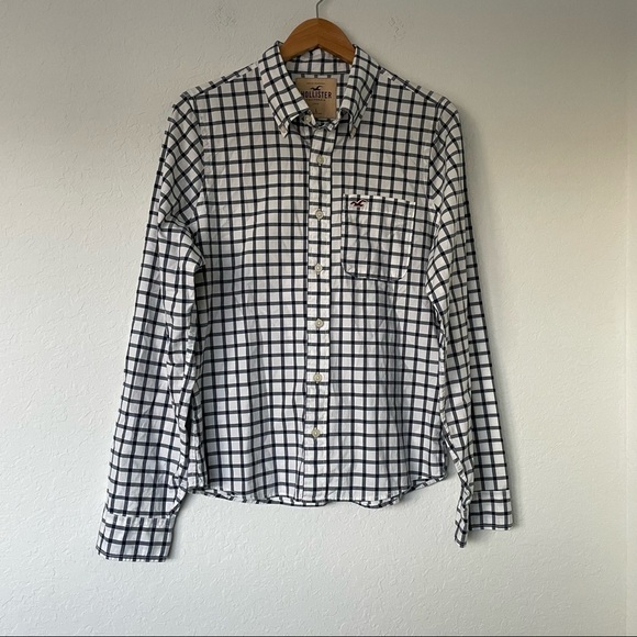 Hollister Plaid Long Sleeve Button Down Shirt‎ Men’s Size Large White/Navy - Picture 1 of 8